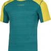 La Sportiva Sunfire T-Shirt Col Ras-Du-Cou Homme, Bleu pétrole/jaune -Escalade Homme Soldes la sportiva sunfire t shirt men alpine moss 1 2